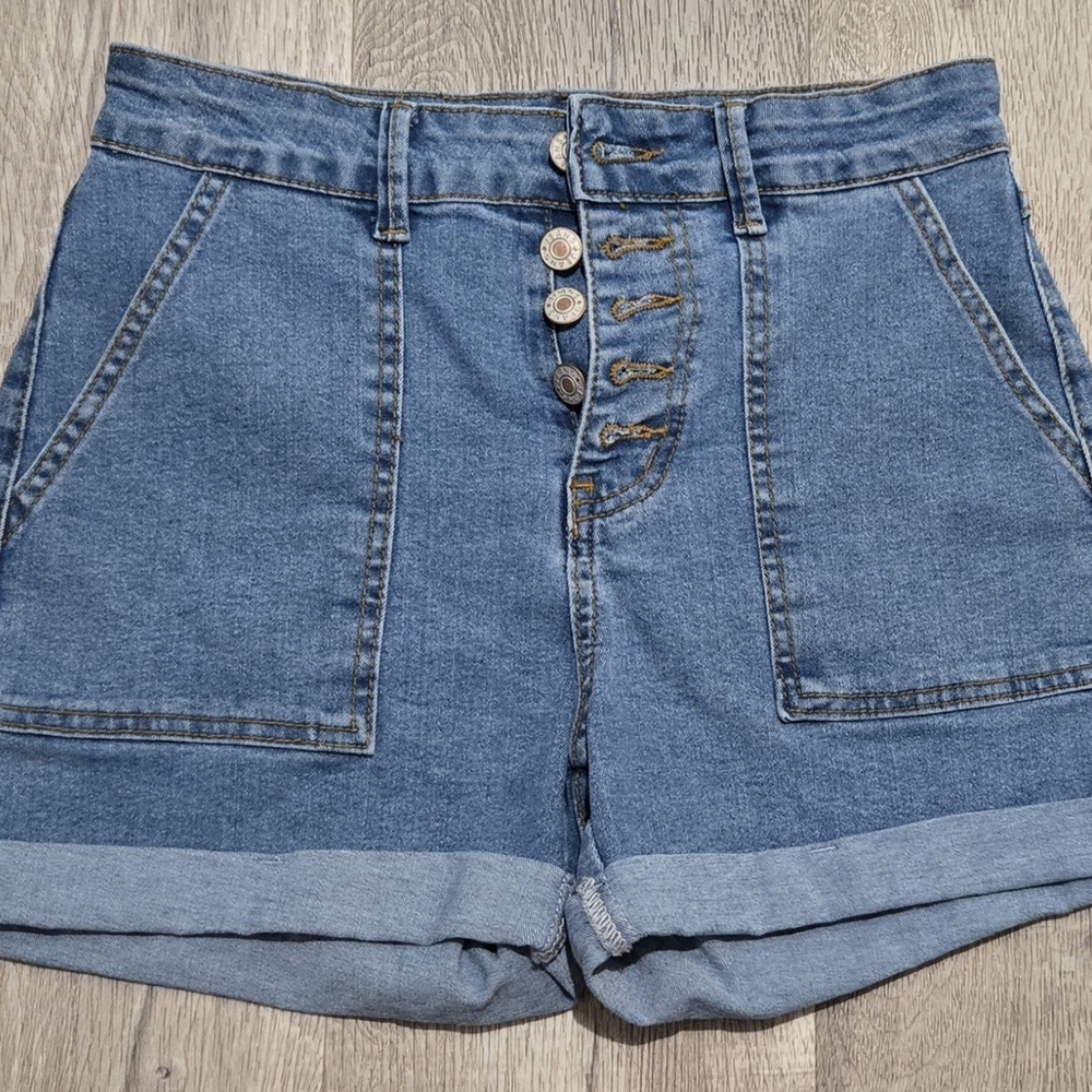 Classic Blue Button-Up Jean Shorts
